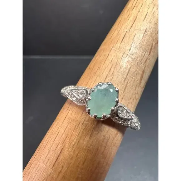 NEW grandidierite and zircon crown ring in rhodium over sterling silver size 8